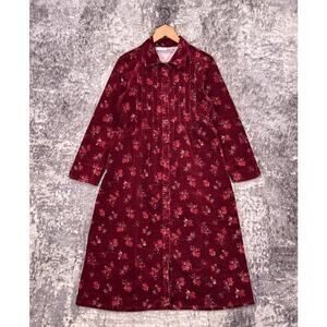 The Vermont Country Store Dress Medium Womens Red Corduroy Floral Cottagecore